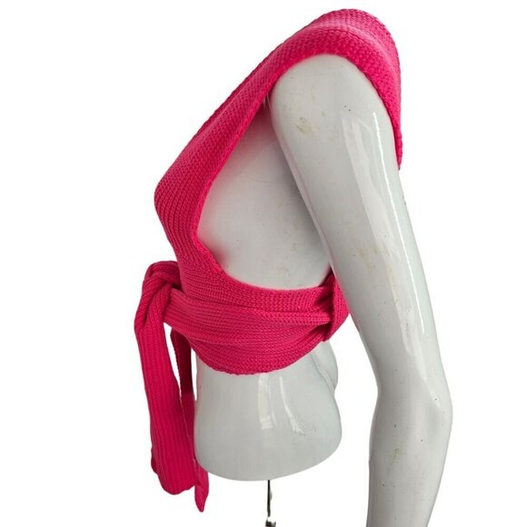 Strappy Knit Tie Up Crop Top Womens OS Versatile Wrap Crop Sweater Vest Pink - Picture 10 of 11